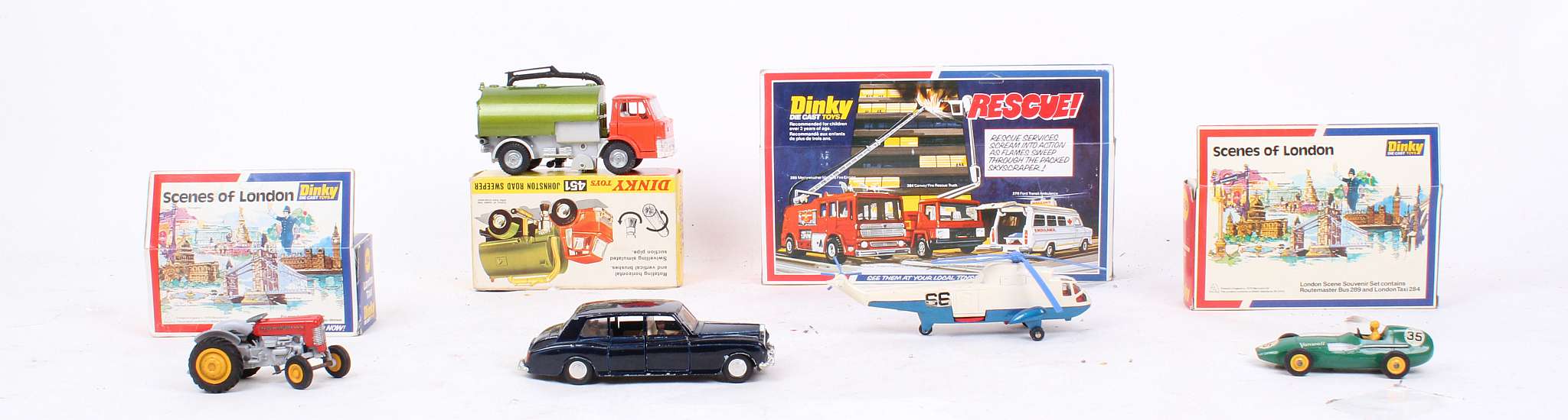 Four Dinky vehicles boxed including 284 London Taxi; 266 ERF Fire Tender; 289 Routemaster bus and - Image 2 of 2