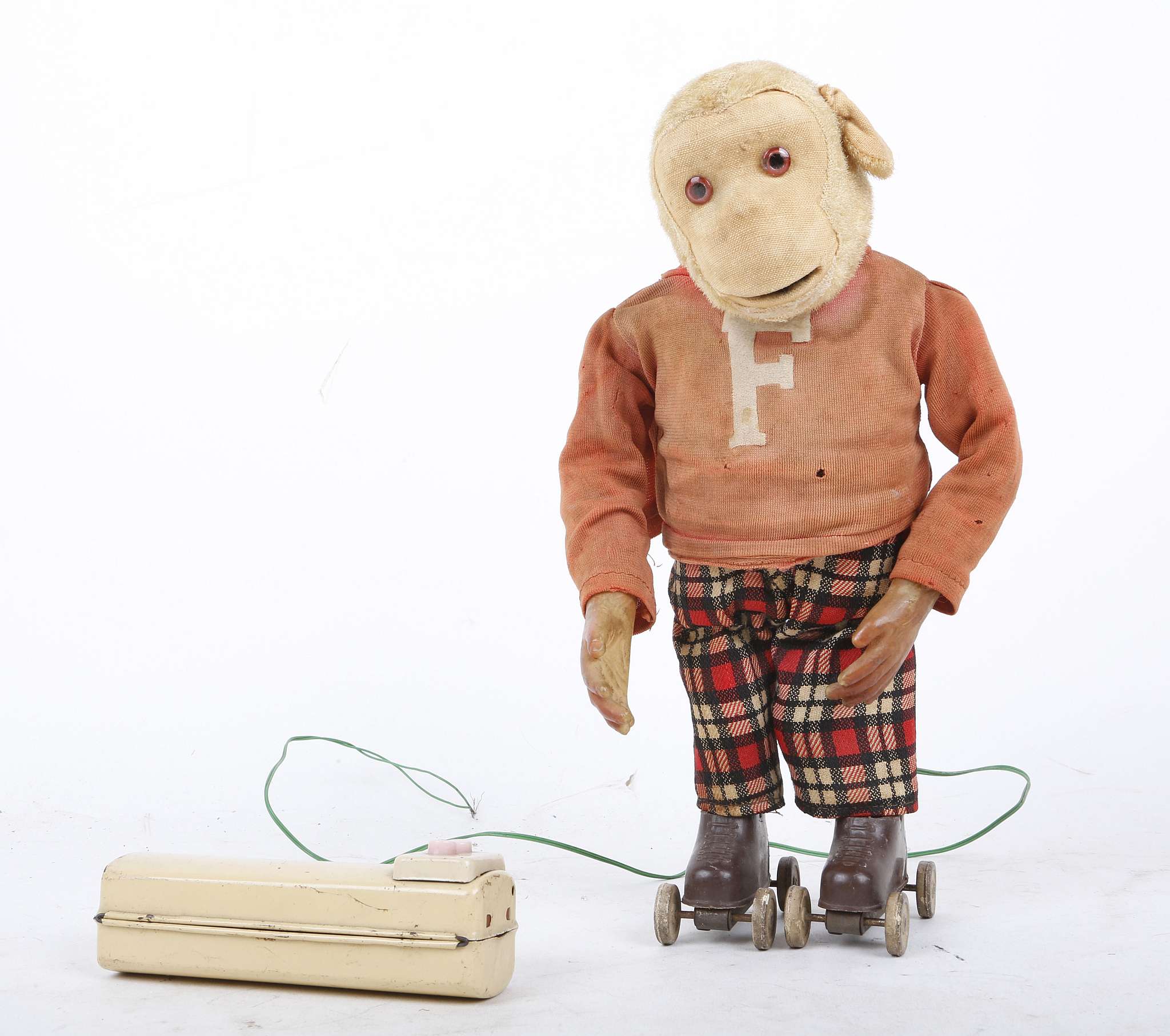 An Alps Roller skating monkey, battery operated remote control (lacks hat, unchecked).