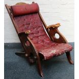 A leather upholstered brass and mahogany ship's deck chair (Great Eastern) 20th Century.