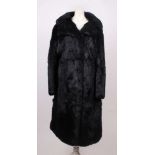 A vintage black coney full length ladies' fur coat, with collar, side pockets, satin lining (size