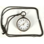 An antique continental silver ladies' fob watch (marked 800), with enamel dial and Roman chapter