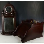 A mahogany coal box, circa 1920, and an oak stain wall mirror with gallery, 68cm.