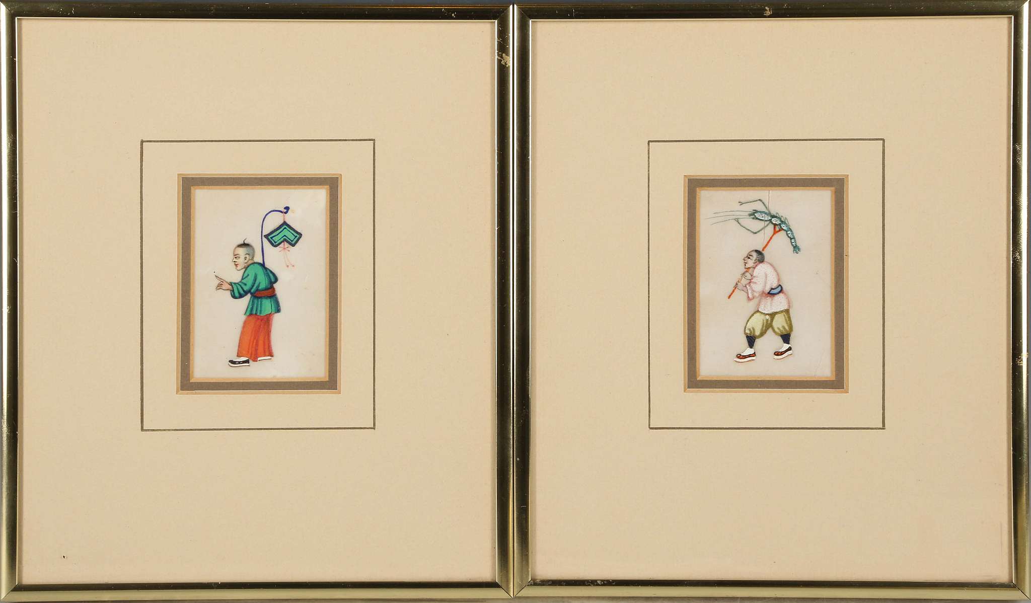 A set of four 19th Century Chinese miniature paintings on rice depicting provincial tribal