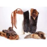 Seven vintage fur stoles and a pair of men's fur gloves, including three fox stoles, two mink