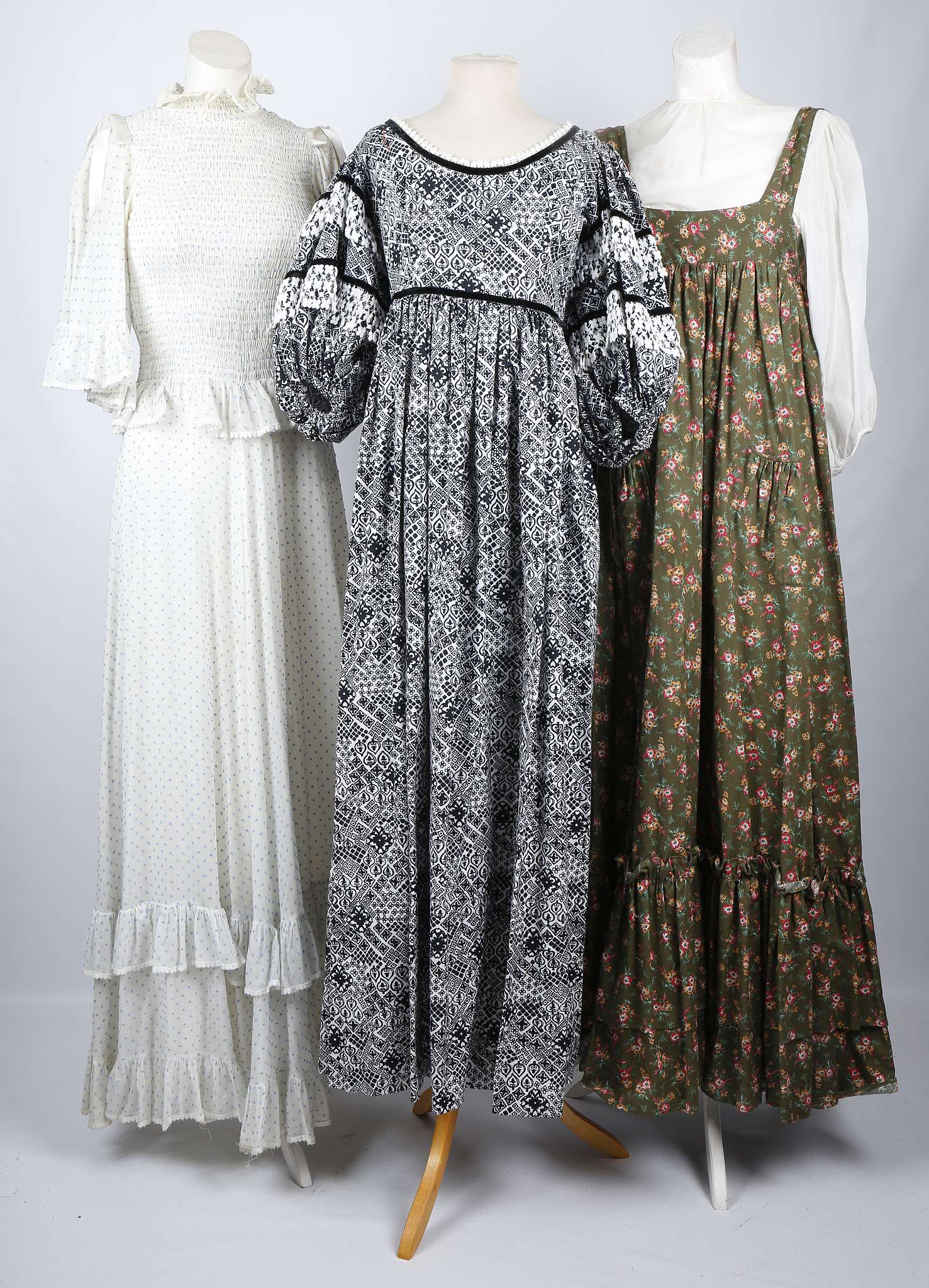 Three 1970s Gina Fratini printed cotton maxi dresses (UK 10). (3)