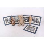 A 1960s Chiltern Teddy bear, five framed black and white photos of the set of "The Wizard of Oz" and