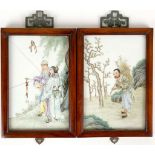 A PAIR OF CHINESE PAINTED PORCELAIN PLAQUES. 
Republican era. 
Each with a figurative scene,