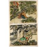 A PAIR OF CHINESE RECTANGULAR PAINTED CERAMIC PLAQUES. 
Republican era. 
Each depicting a scholar