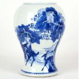 A CHINESE BLUE AND WHITE YENYEN-BASE CRANE AND DEER VASE. 
Qing Dynasty, Kangxi
Decorated with a