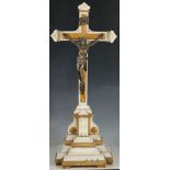 A 19th Century Italian marble based church crucifix, having cast iron Christ.