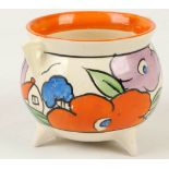 A Clarice Cliff Bizarre 'Red Roof' couldron, painted in colours, stamped marks under, (9cm