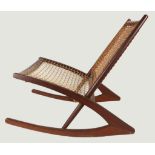 Frederik Kayser for Vatne Mobler Norway, a 1960's afromosia wood rocking chair with cord weave