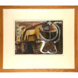 Rayner, a gouache modern composition, signed and dated '82, framed, 37 x 51cm