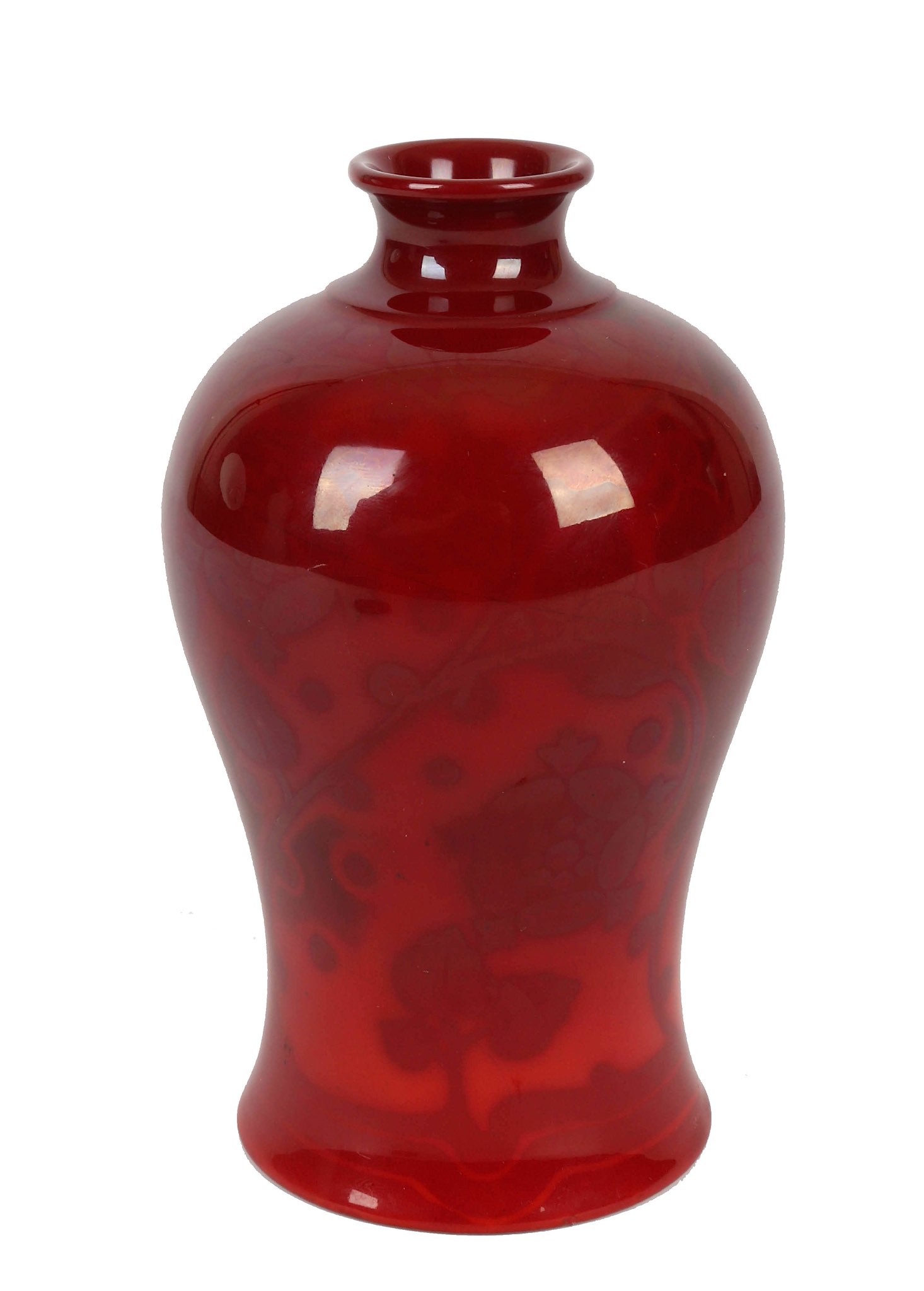 Bernard Moore Pottery, a slender ovoid vase with everted rim, covered in rich flambe glazes and