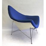 George Nelson for Herman Miller, a 'Coconut' chair, white bent steel shell and blue upholstery, on