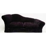 A 1930s chaise longue, purple velvet style fabric, raised on wooden feet, Jaybe label to side, (