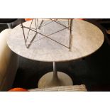 An Eero Saarinen style tulip table with a white marble top on white base, 90cm diameter