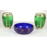 Attributed to Kolomon Moser, an Art Deco Bohemian bowl, deep blue glass with gilt decorated