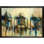 Antoni?, an oil on board, a continental street scene, indistinctly signed, framed, 50 x 70cm
