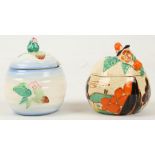 A Clarice Cliff Bizarre 'Patina Coastal' pattern preserve pot, painted in colours, stamped marks