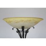 An Art Deco floor lamp, with Muller Freres glass shade on wrought iron base (173cm high).