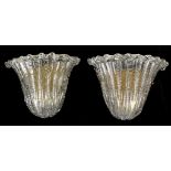 Attributed to Barovier & Tosso, Murano Italy, a pair of mid 20th Century glass wall lights, with