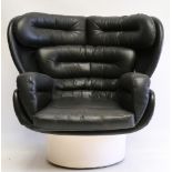 Joe Colombo for Comfort Italy, an 'Elda' lounge chair, black leather on white moulded fibreglass