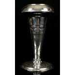 A German 'Osiris' factory Jugendstil period pewter tulip shaped vase, embossed with stylised