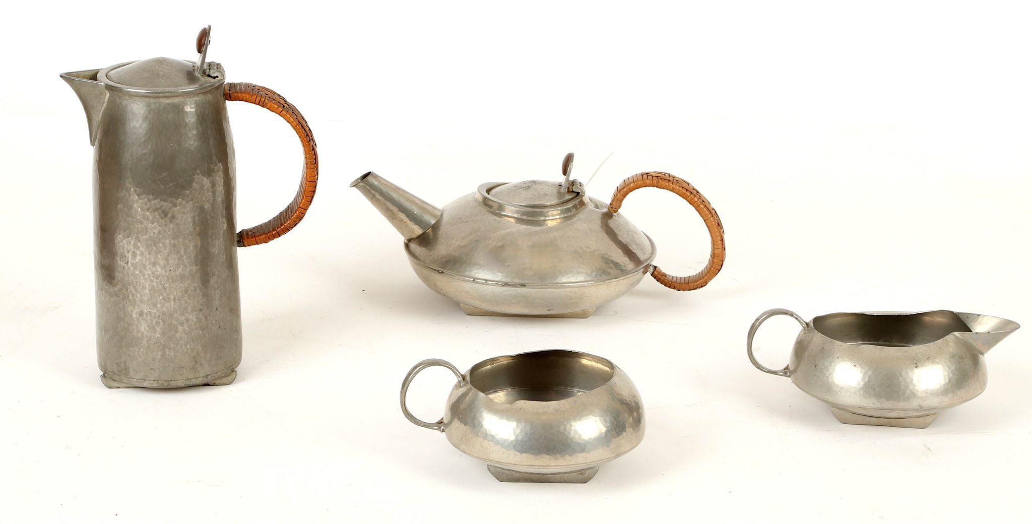 Archibald Knox for Liberty & Co., a pewter four piece tea set, consisting of a tea pot, hot water - Image 2 of 5