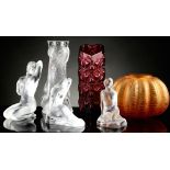 Lalique France, a collection of six items, consisting of a boxed Halloween Pumpkin vase (13.5cm