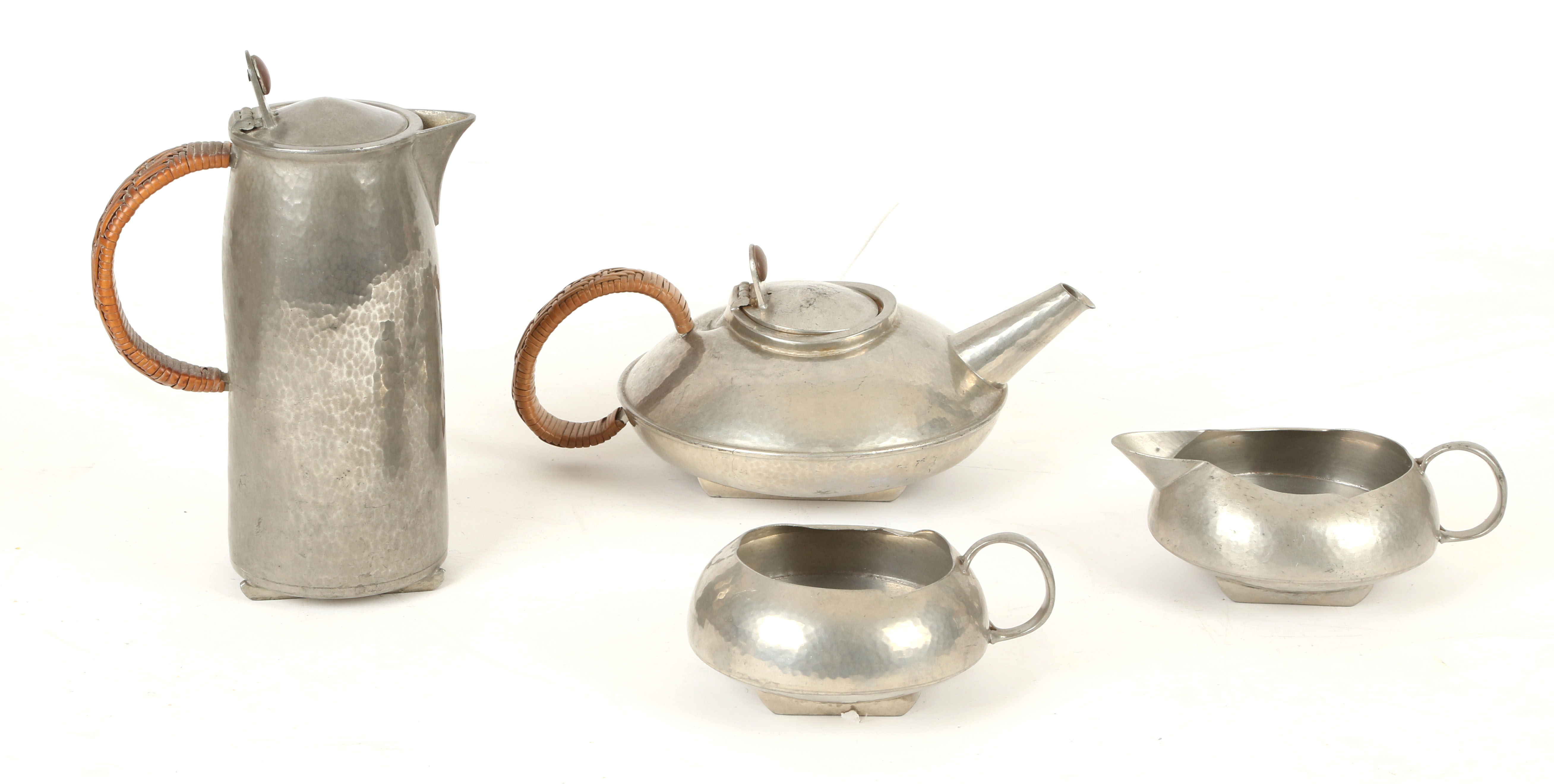 Archibald Knox for Liberty & Co., a pewter four piece tea set, consisting of a tea pot, hot water - Image 3 of 5