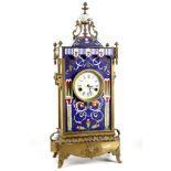 An impressive brass and cloisonné enamel pendulum clock, top and front panel cloisonne enamelled