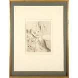 Vince Tutton, a framed abstract pencil and charcoal landscape, sold together with an etching of a