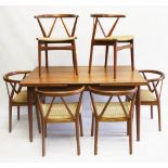 A 1960s Danish teak dining table and six model 225 chairs, designed by Henning Kjaernulf and