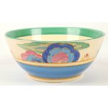 A Clarice Cliff Bizarre 'Blue Chinz' pattern bowl, painted in colours, stamped marks under, (22cm