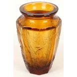 Attributed to Koloman Moser, a Bohemian Art Deco amber crystal glass vase, with deep engraved forest