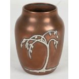 An American Silver Crest Arts and Crafts bronze vase with silver overlay, stamped marks under, (11cm