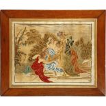 Regency silk work, needlework study of Moses rescue from the river, 38 x 49cm