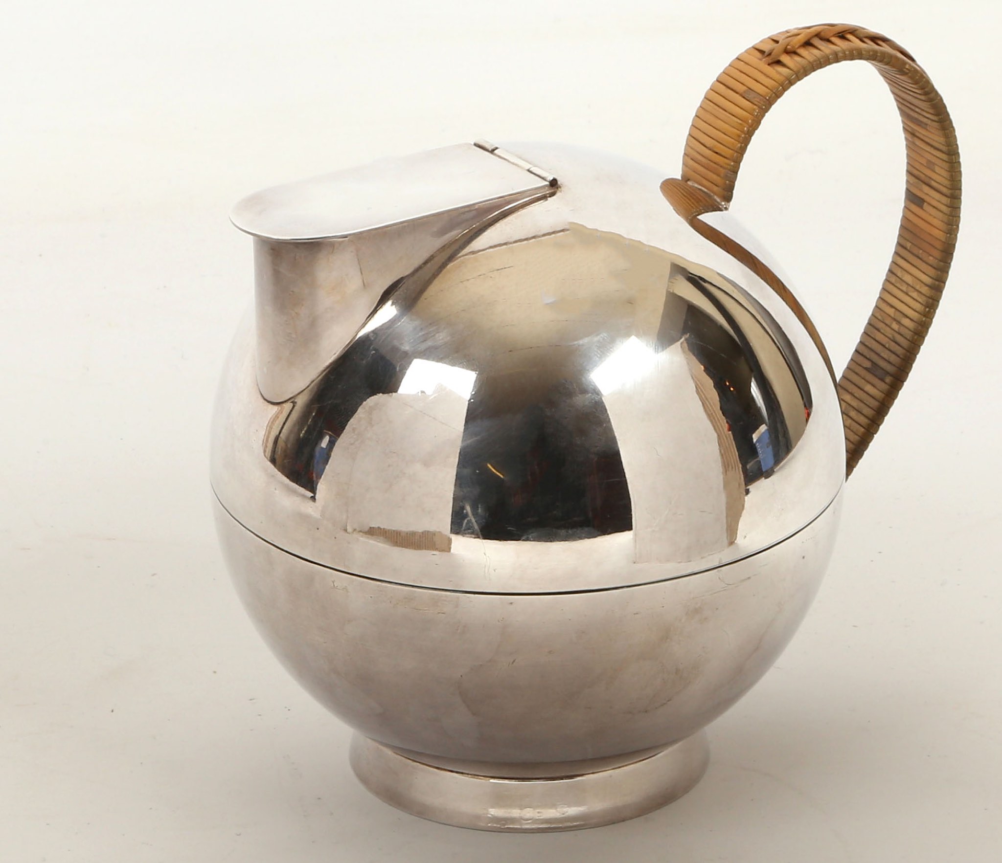 A 1930s silver plated 'Alpaca' decanter, designed by Sylvia Stave for Hallbergs, Sweden, spherical