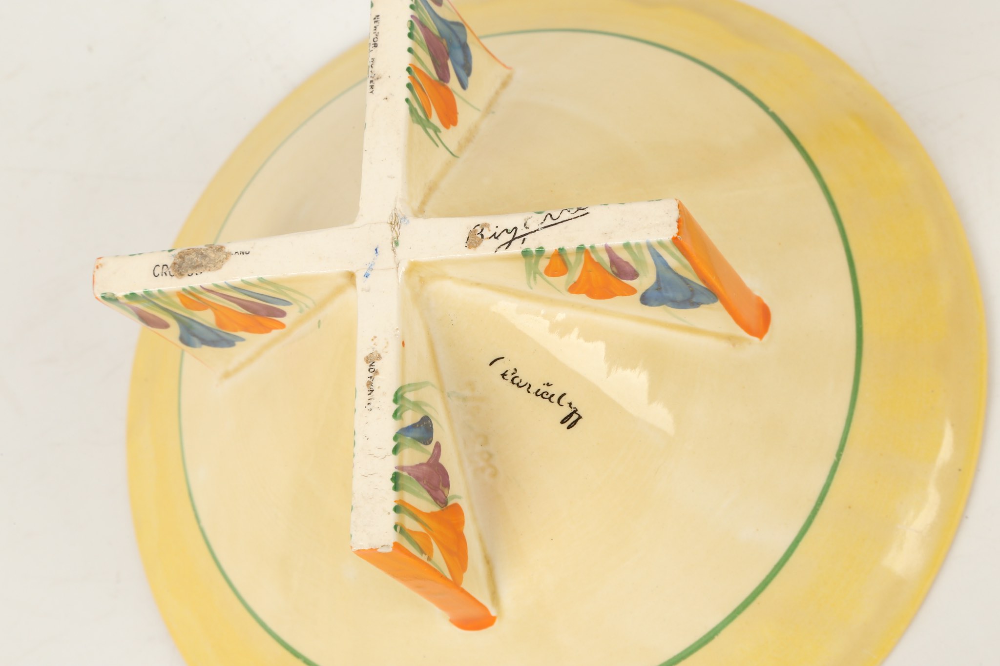 A Clarice Cliff Bizarre Crocus pattern conical bowl, painted in colours, Bizzare marks under, ( - Image 3 of 3