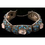 A Chinese silver filigree / enamel and crystal set bracelet