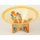 A Clarice Cliff Bizarre Crocus pattern conical bowl, painted in colours, Bizzare marks under, (