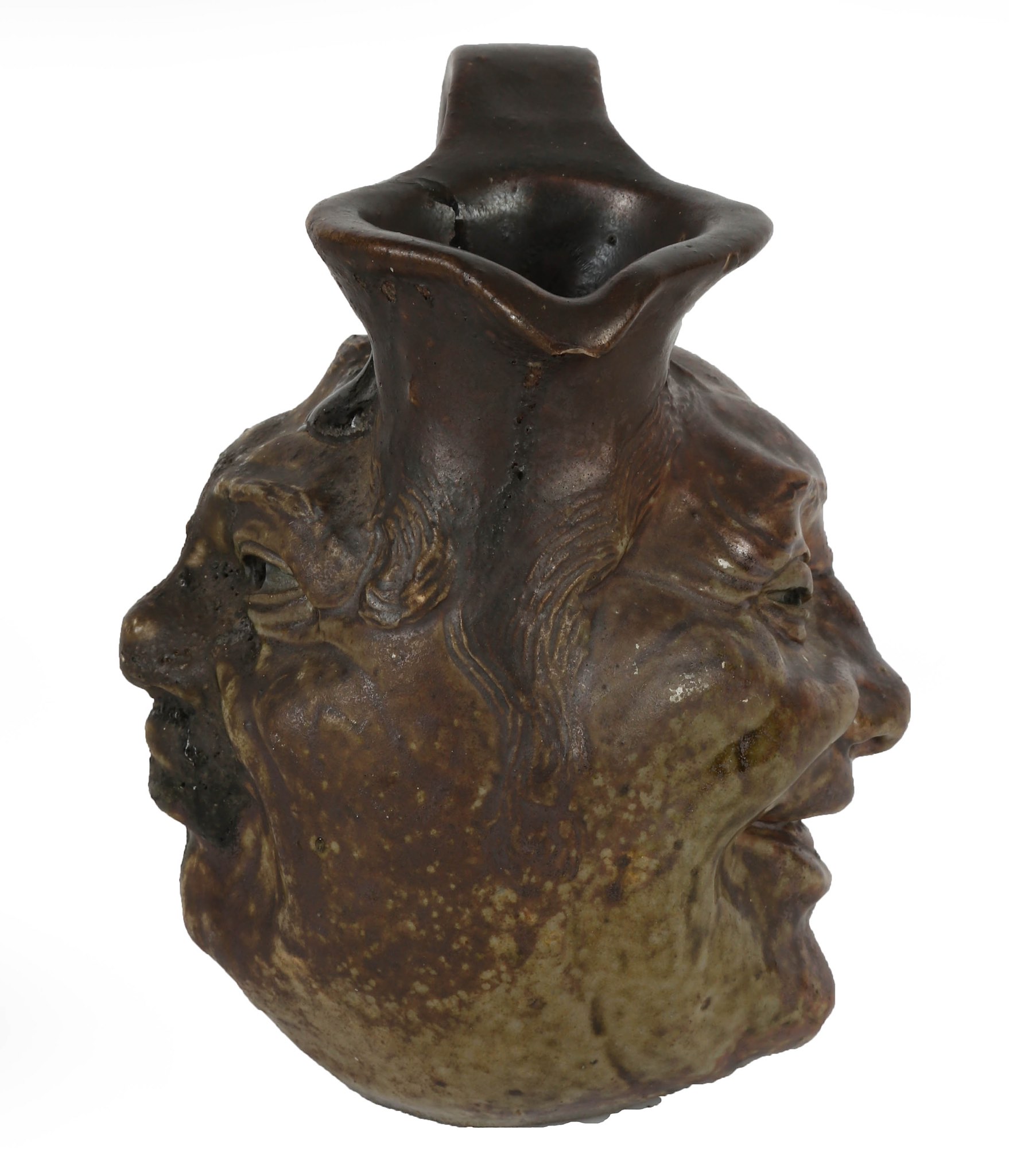 A Martin Brother's stoneware grotesque double-sided face jug, circa 1900, with dark brown and - Image 4 of 12