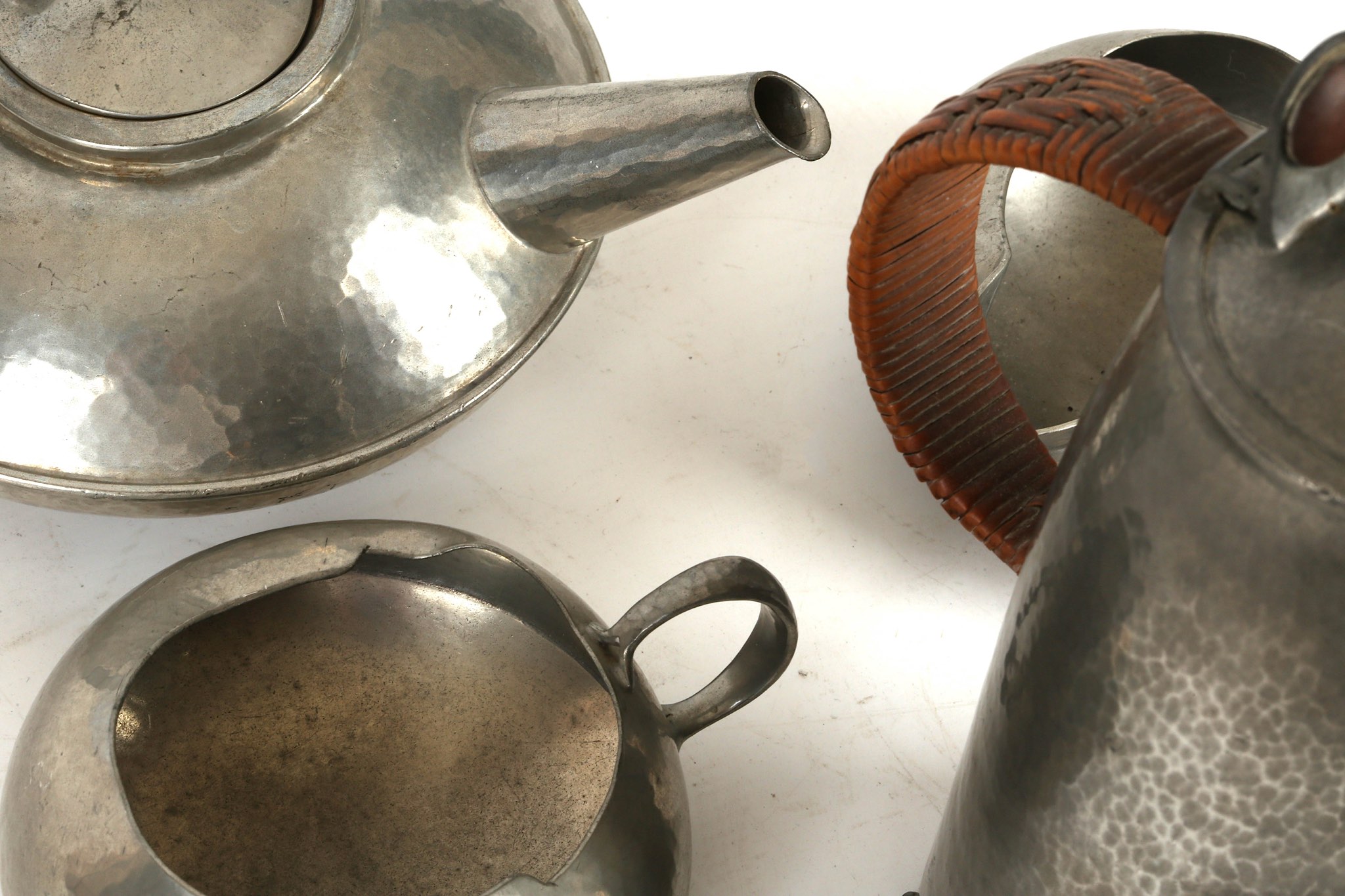 Archibald Knox for Liberty & Co., a pewter four piece tea set, consisting of a tea pot, hot water - Image 5 of 5