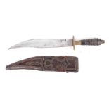 Two Indian Peshkabz daggers, horn handle with decoration, 19cm blade, brass, together with an Indian