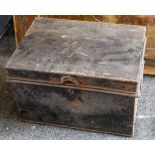 A tin trunk containing jars of collected British coinage