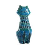 A 1960s Bitossi cat, typical impressed decoration with blue and green glaze, painted mark under 4805