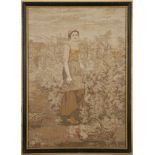 After Ridgway Knight, a framed tapestry of a lady gardening, glazed and Hogarth framed, 42 x 29.5cm