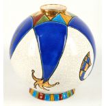 An Emaux De Longwy Art Deco stoneware balloon vase, printed marks including Décoré a la Main and