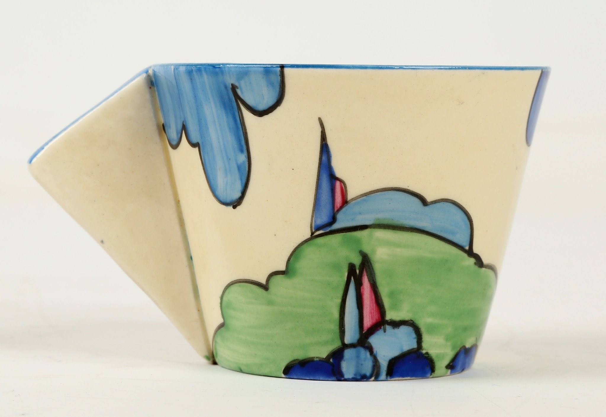 A Clarice Cliff Bizarre 'Rudyard' pattern conical cup and saucer, painted in colour, (cup; 5.5cm - Image 3 of 4